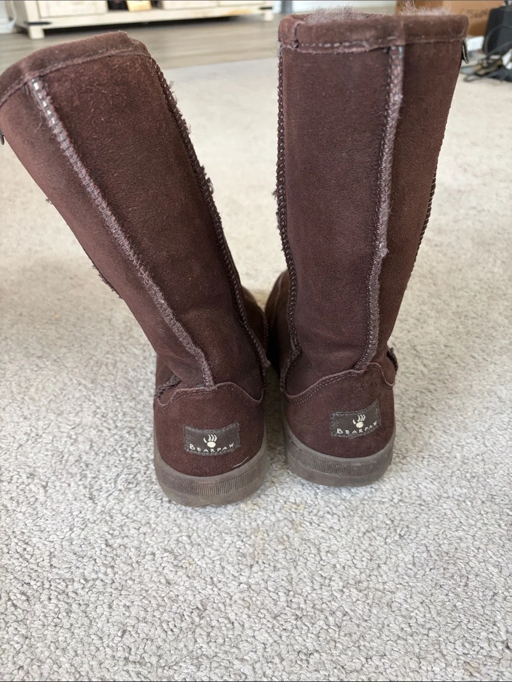 BearPaw Chocolate Brown Suede Mid-Calf Shearling Boots